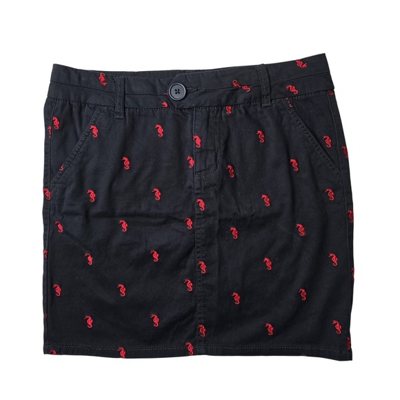 British Khaki Mini Skirt With Red Seahorse‎ Embroidery Cotton Blend Size 6 - Picture 1 of 4